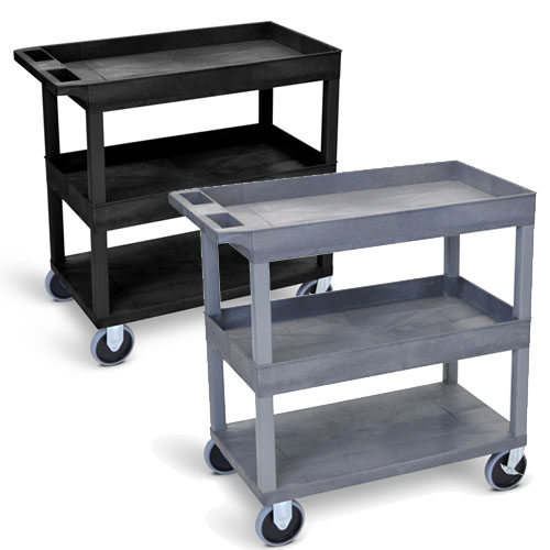  Luxor 32&quot; x 18&quot; Cart - Two Tub/One Flat Shelves with 5&quot; Casters (2 Colors Available)