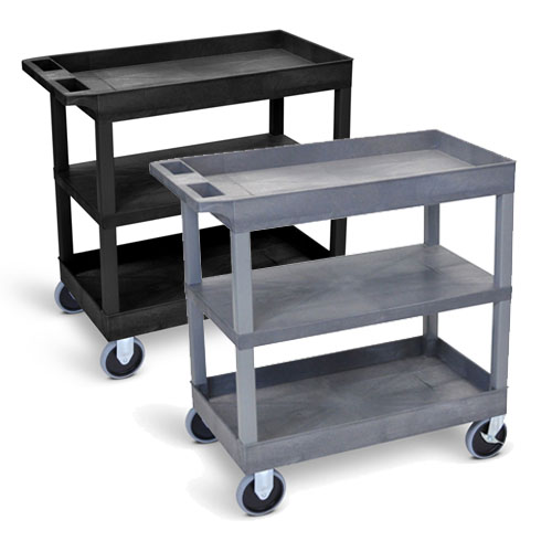 Luxor 32" x 18" Cart - Two Tub/One Flat Shelves with 5" Casters - EC121HD (2 Colors Available)