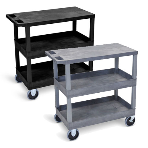 Luxor 32&quot; x 18&quot; Cart - Two Tub/One Flat Shelves with 5&quot; Casters - EC211HD (2 Colors Available)