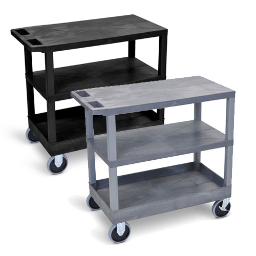  Luxor 32&quot; x 18&quot; Cart - Two Flat/One Tub Shelves with 5&quot; Casters - EC221HD (2 Colors Available)