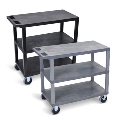  Luxor 32&quot; x 18&quot; Cart - Three Flat Shelves with 5&quot; Casters - EC222HD (2 Colors Available)