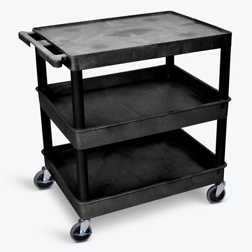 Luxor TC Series 32&quot;W x 24&quot;D Utility Tub Cart - 3 Shelves - Black - TC211-B