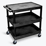 Luxor TC Series 32"W x 24"D Utility Tub Cart - 3 Shelves - Black - TC211-B ET10706