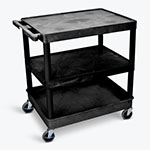 Luxor TC Series 32"W x 24"D Utility Tub Cart - 3 Shelves - Black - TC221-B ET10709