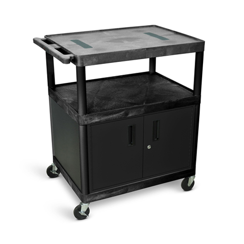  Luxor 40&quot;H AV Cart - Three Shelves with Cabinet - Black - LE40C-B