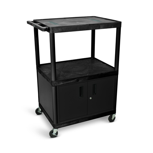  Luxor 48&quot;H AV Cart - Three Shelves with Cabinet - Black - LE48C-B