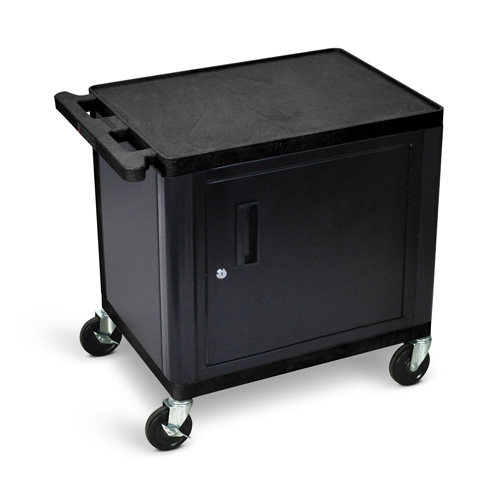  Luxor 26&quot;H AV Cart - 2 Shelves with Cabinet - Electric - Black - LP26CE-B