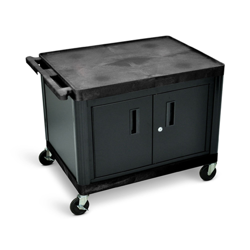  Luxor 27&quot;H AV Cart - Two Large Shelves with Cabinet - Black - LP27C-B