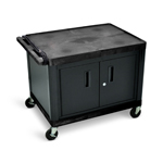 Luxor 27"H AV Cart - Two Large Shelves with Cabinet - Electric - Black - LP27CE-B ET10885