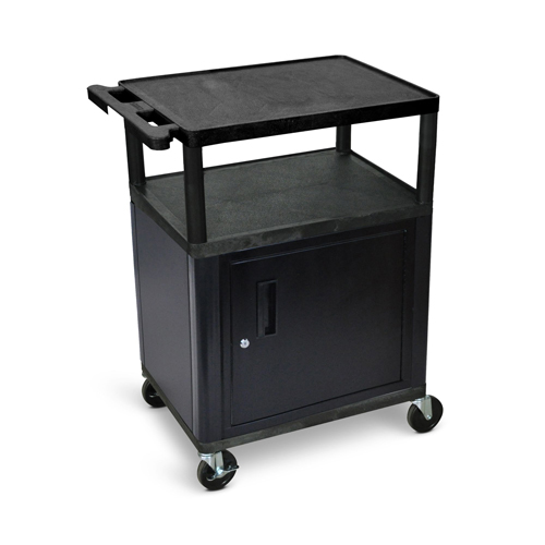  Luxor 34&quot;H AV Cart - Three Shelves with Cabinet - Black - LP34C-B