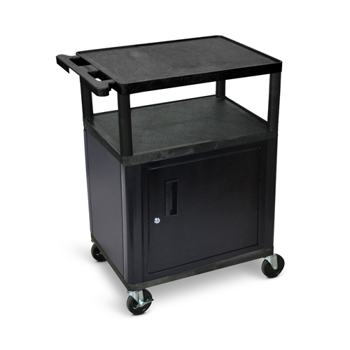  Luxor 34"H AV Cart - Three Shelves with Cabinet - Black - LP34C-B