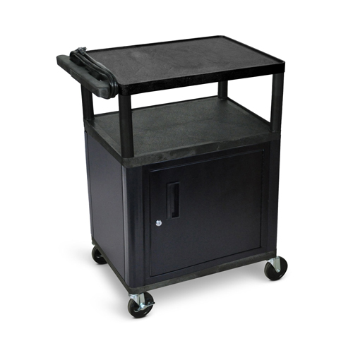  Luxor 34&quot;H AV Cart - Three Shelves with Cabinet - Electric - Black - LP34CE-B