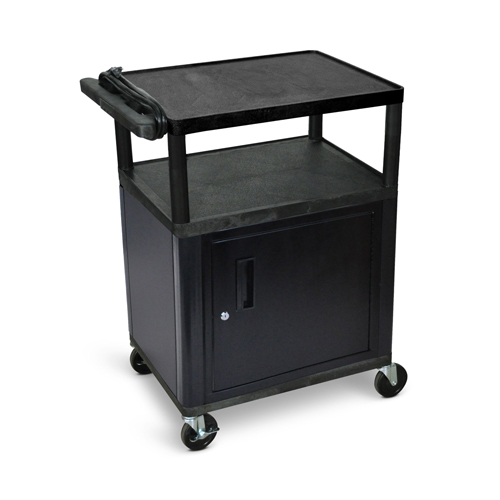  Luxor 34"H AV Cart - Three Shelves with Cabinet - Electric - Black - LP34CE-B