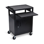Luxor AV Cart - Three Shelves with Cabinet and Front Pullout Shelf - Black - LP34CLE-B ET10890