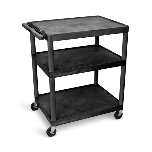 Luxor 40"H AV Cart - Three Large Shelves - Electric - Black - LP40E-B