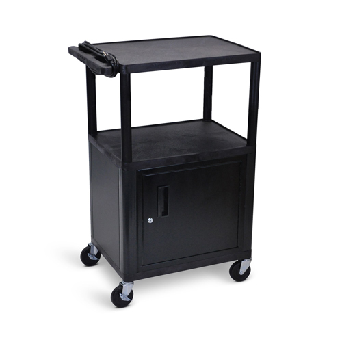  Luxor 42&quot;H AV Cart - Three Shelves with Cabinet - Electric - Black - LP42CE-B