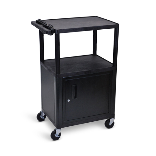  Luxor 42"H AV Cart - Three Shelves with Cabinet - Electric - Black - LP42CE-B