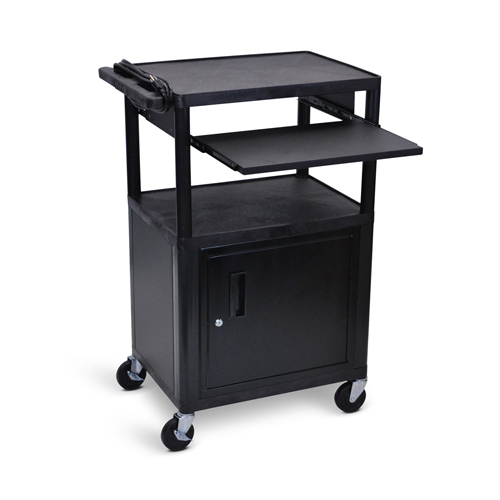  Luxor 42&quot;H AV Cart - Three Shelves with Cabinet and Front Pullout Shelf - Black - LP42CLE-B