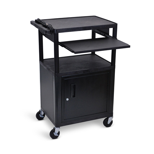  Luxor 42"H AV Cart - Three Shelves with Cabinet and Front Pullout Shelf - Black - LP42CLE-B