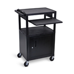 Luxor 42"H AV Cart - Three Shelves with Cabinet and Front Pullout Shelf - Black - LP42CLE-B ET10916