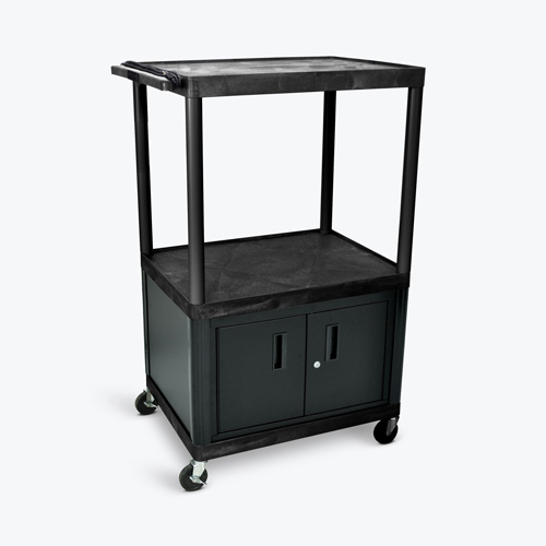  Luxor 54&quot;H AV Cart - Three Shelves with Cabinet - Electric - Black - LP54CE-B