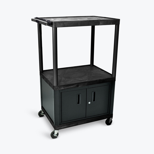  Luxor 54"H AV Cart - Three Shelves with Cabinet - Electric - Black - LP54CE-B