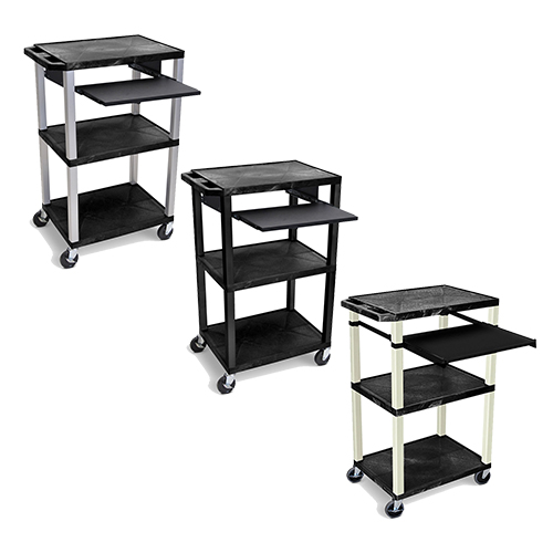  Luxor 42&quot;H AV Cart - Three Shelves with Pullout Shelf (3 Colors Available)