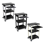 Luxor 42"H AV Cart - Three Shelves with Pullout Shelf (3 Colors Available) ET10938