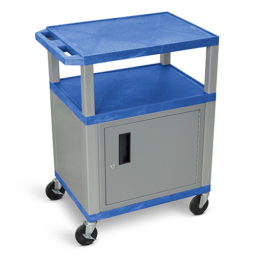  Luxor 34&quot;H AV Cart - Three Shelf with Cabinet - Electric - Blue with Nickel Legs - WT34BUC4E-N
