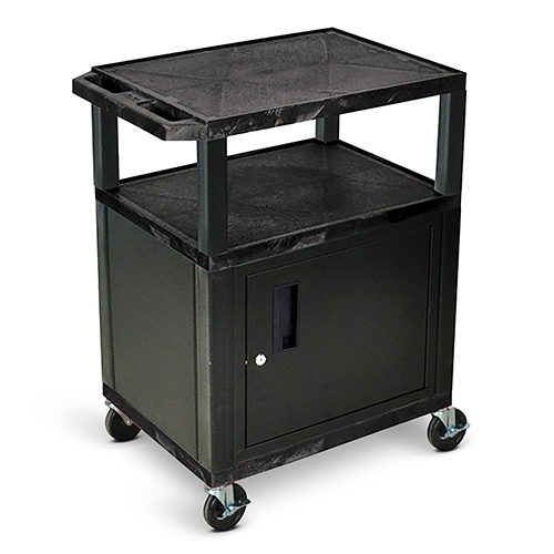  Luxor 34&quot;H AV Cart - Three Shelves with Cabinet - Electric - Black - WT34C2E