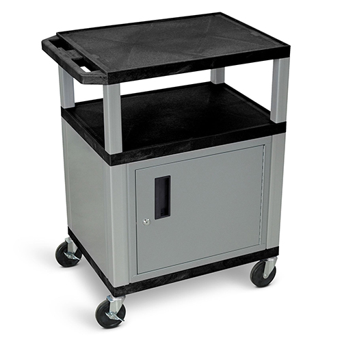  Luxor 34&quot;H AV Cart - Three Shelf with Cabinet - Electric - Black with Nickel Legs - WT34C4E-N