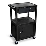 Luxor 42"H AV Cart - Three Shelves with Cabinet and Drawer - Black - WT42C2-B/WTD ET11020