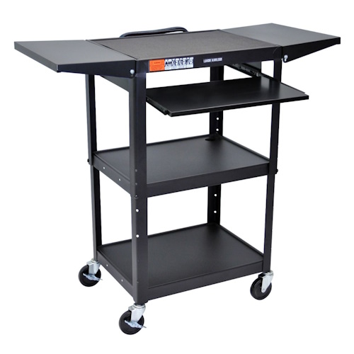 Luxor Adjustable-Height Steel Utility Cart - Pullout Keyboard Tray, Drop Leaf - (2 Colors Available)