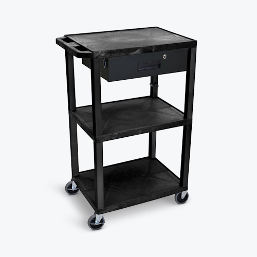 Luxor 42"H 3-Shelf Utility Cart - Electric, Drawer - (5 Options Available) 