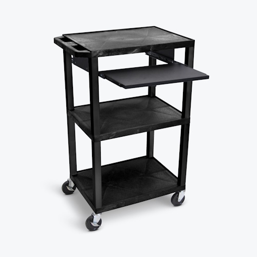 Luxor 42"H 3-Shelf Utility Cart - Electric, Pullout Shelf - (5 Options Available) 
