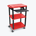 Luxor 42"H 3-Shelf Utility Cart - Pullout Shelf, Red Shelves, Black Legs - UCPL1PSR-B ET16910