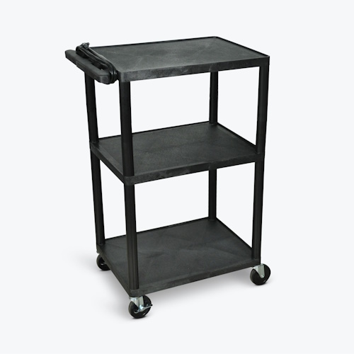 Luxor 42&quot;H Utility Cart - Three Shelves, Electric, Black - UCPL2E-B