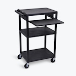 Luxor 42"H Utility Cart - Three Shelves, Electric, Pullout Shelf, Black - UCPL2LE-B ET16913