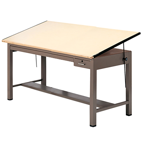 Mayline 7736B Ranger Steel Four-Post Drafting Table with Tool &amp; Plan Drawers, 60&quot; W x 37.5&quot; D (Desert Sage Base, Birch Top)