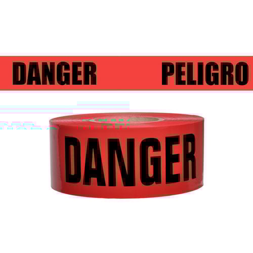 Presco Standard Red 2 mil DANGER/PELIGRO Barricade Tape 3 x 1000 - B3102R174 (Case of 8 Rolls)