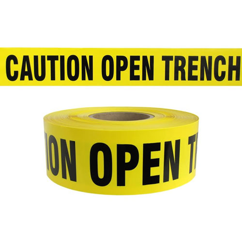  Presco Standard Yellow 3 mil CAUTION OPEN TRENCH Barricade Tape 3&quot; x 1000&#39; - B3103Y3 (Case of 8 Rolls)