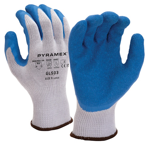 Pyramex Crinkle Latex Dipped Gloves A1 Cut Hangtag, Size L - GL503HTL ET16647