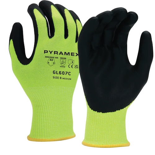 Pyramex Micro-Foam Nitrile Dipped Gloves Hi-vis A4 Cut Hangtag, Size L - GL607CHTL