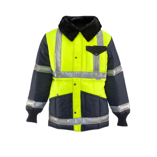  RefrigiWear HiVis Iron-Tuff Two-Tone Jackoat (Comfort Rating -50F) - Regular Fit, Lime/Navy - (7 Sizes Available)