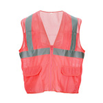 RefrigiWear Breast Cancer Awareness Regular HiVis Reflective Zipper Mesh Safety Vest, Pink - (6 Sizes Available) ET22283