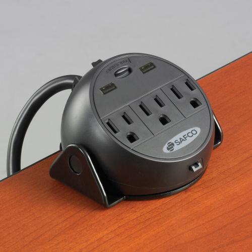  Safco Clamp-On Power Module w/USB, Black - 2078BL