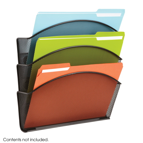  Safco Onyx Magnetic Mesh Triple File Pocket - 6 Pack, Black - 4175BL
