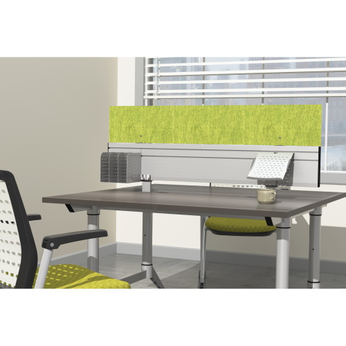 Photograph of the Safco EVEN, 48" Slatwall Topper Panel, made for use with EVEN™ Worktables which Create privacy or extra style.
