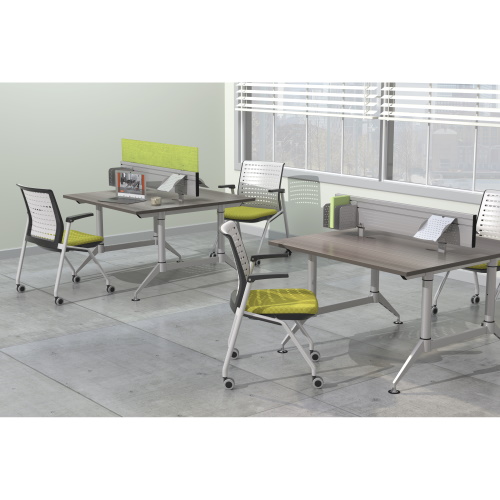 Photograph of the Safco EVEN, 48" Slatwall Topper Panel, made for use with EVEN™ Worktables which Create privacy or extra style.