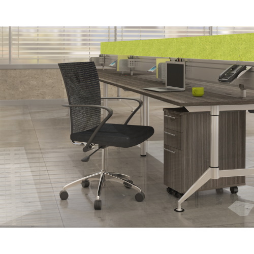 Photograph of the Safco EVEN, 48" Slatwall Topper Panel, made for use with EVEN™ Worktables which Create privacy or extra style.